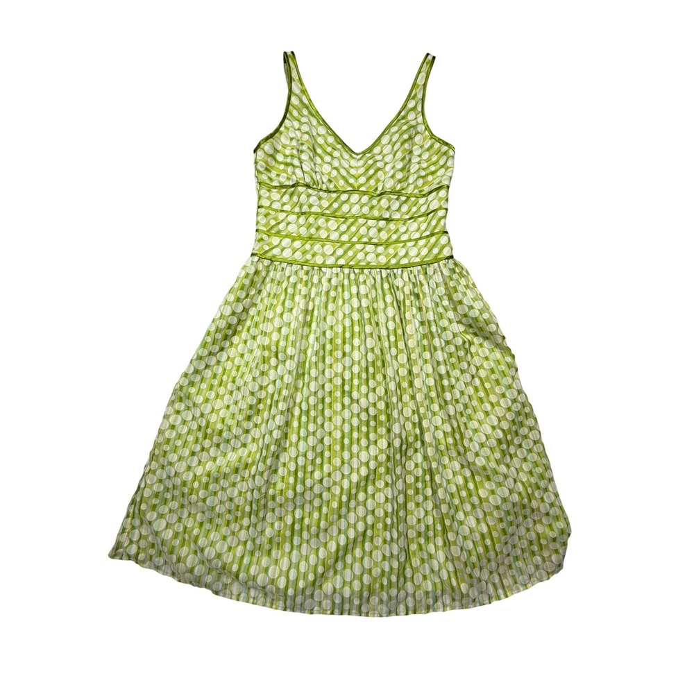 Vintage 90s Robbie Bee Green Polka Dot Stripe Cotton Blend Sundress Size 8 S
